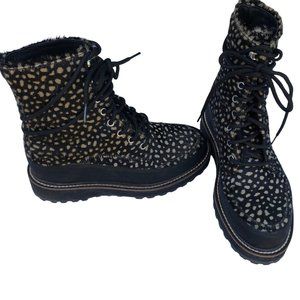 Ulla Johnson Diemme Etna Boot lug sole guinea hen printed calf hair combat boot